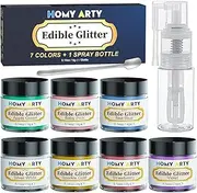 HOMY ARTY Edible Glitter - 7 Colors, Luster Dust Edible Glitter for Cocktails, Vegan Drink Glitter, Edible Glitter Dusting Powder For Cake, Chocolate, Candy