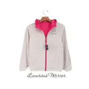 Eddie Bauer Girls Hooded Jacket Pink Beige Reversible Zipper Front Pockets M New