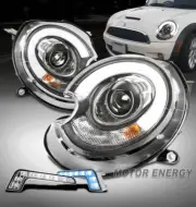 For 07-15 Mini Cooper Xenon LED Tube Projector Black Headlight w/Blue DRL Signal (for: Mini)