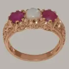 10k Rose Gold Natural Opal & Ruby Womens Trilogy Ring