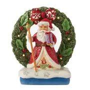 Jim Shore Believe in the Magic of Christmas - Santa by Light-Up Wreath 6012937 N