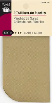 Dritz 5x5 Inch Khaki Iron On Fabric Applique Patch for Repair and Decoration