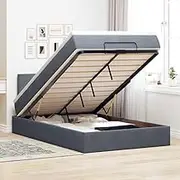 vidaxl Ottoman Bed Frame - King Single Velvet Dark Grey - Storage, led Lights