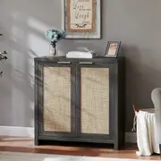 Hampstead Shoe Cabinet/Buffet/Sideboard/Accent Cabinet with Rattan Doors Midnight Oak