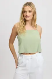 Green Cami Top Sleeveless Linen Blend - Size 6, Women's Top