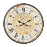Litton Lane Wall Clock 32" w/ Typography + Roman Numerals, Wood Distressed Brown
