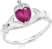 [JewelryWeb] 14k White Gold Love Heart Dark Pink Irish Claddagh Celtic Trinity Knot Ring Size 7.0 Statement-Ring for Women