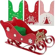 Santa Claus Christmas Sleigh Decoration: Christmas Centerpiece Sleigh Decorative Table Decoration Ornament - Santa Sleigh Reindeer for Christmas Holiday Decor (Red)