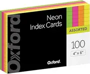 Oxford Ruled Index Cards, 4" x 6", Assorted Glow Colors, 100/Pack (99755)