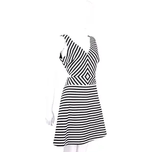 Michael Kors 黑白條紋V領腰簍空設計無袖洋裝