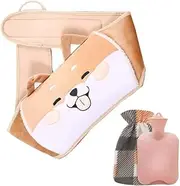 1L Hot Water Bag, Hot Water Bottle with Cover, Rubber Hot Water Bag with Waist Cover for Hand、Feet、Waist Warmer for Kids, Men & Women, Hot & Cold Compress（Akita）