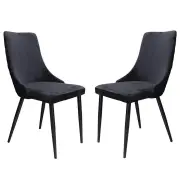 Raimon Furniture Set of 2 Vale Velvet Fabric Kitchen Dining Side Chair Metal Frame - Black