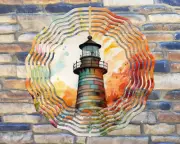 10" Tile Lighthouse Ocean Waves Wind Spinner Yard Decor 3D Kinetic rws060