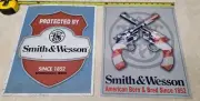 LOT of 2x Retro Vintage Smith & Wesson Gun TIN SIGNS MAN CAVE Mancave Handgun