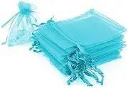 Organza Gift Bags - 100Pcs Mesh Wedding Party Favor Bags, Candy Jewelry Bag, Drawstring Wrapping Bags for Party, Blue