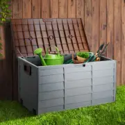 Outdoor Storage Box Brown Container Bench Garden Deck Tool Shed With wheels 290L