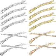 12 Pieces Rhinestone Bobby Pins Decorative Fancy Crystal Hair Clips Shiny Metal X Shaped Barrettes Bling Diamond Wedding Bridal Shower Hair Accessories for Women Ladies Girls (Gold, Silver)