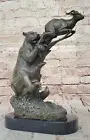 Art Deco Bronze Sculpture Wildlife Confrontation Classic Artwork Marble Statue
