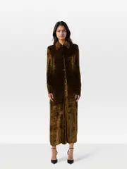 Khaki Velvet Maxi Shirt Dress