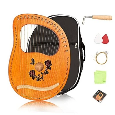 Lyre Harp Wood Rose Harp Portable Solid Mahogany Harp String 19 String ROSE
