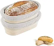 2 Packs 10 inch Oval Banneton Bread Proofing Basket Set,PIOGHAX Sourdough Proofing Bowls Bread Banneton Basket & Cloth Liner for Professional and Home Baker