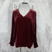 Eileen Fisher Size XL Deep Claret Burgundy Red Silk Dolman Sleeve Velvet Top B24