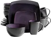 Gibson Soho Lounge 16-Piece Square Reactive Glaze Dinnerware Set, Purple.
