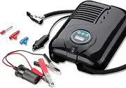 NUZAMAS Tire Inflator Portable 150PIS 15L/min Air Compressor with LED Digital Pressure Gauge 100 PSI 3 Valve Adapters, 3M/10 FEET Cord with 12V DC Cigarette Plug & Free Alligator Clips