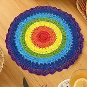 USTIDE Colorful Cotton Handmade Table Placemats Lace Crochet Tablecloth Doilies Round Table Overlay,32cm,2Pieces