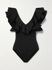 [Maygel Coronel] Maygel Coronel - + Net Sustain Santa Ruffled Swimsuit - Black - Extended Extended Black