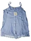 Davi & Dani Womens Lace-Trimmed Button-Front Sleeveless Top In Light Blue