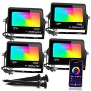 LED Flood Light Outdoor with Stake, Halloween RGB Floodlights DIY 4 Pack RGBCW