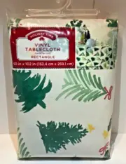 Christmas Holiday Time Rectangle Tablecloth 60” x 102” Trees Decor