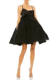 [MAC DUGGAL] BOW FRONT TULLE MINI DRESS US 2 BLACK