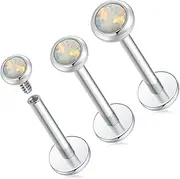 [PEAKLINK] 3PCS Opal Labret Studs 16G Lip Rings G23 Titanium Tragus Conch Earring Internally Threaded Labret Jewelry Cartilage Helix Piercing Medusa Medusa Jewelry 6/8/10mm