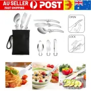 Camping Utensils 3 In 1 Fork Spoon Knife Set Folding Cutlery Portable Tableware