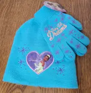 Disney Tiana Princess and The Frog Girls Knitted Beanie Hat & Glove Set Sz 4-16