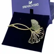Swarovski Stunning Gingko Brooch Green, Gold-tone plated