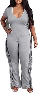 [Yootiko] Womens Sexy Bodycon Jumpsuit Fringe Pants Casual Workout Clubwear V Neck One Piece Romper