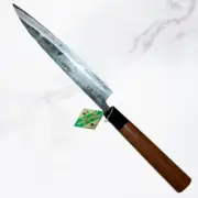 Aogami super double bevel Kurouchi Yanagi slicer knife 210 mm walnut handle