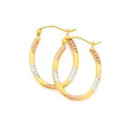 9ct Gold Tri Tone Striped Oval Hoop Earrings