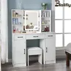 Makeup Vanity Desk w/ LED Lighted Mirror Dressing Table & Stool Set & Cabinet