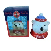 Vintage Enesco Coca Cola Polar Bear Head Cookie Jar Beanie Collectible Large NIB