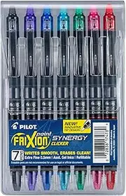 PILOT FriXion Synergy Clicker Erasable, Refillable & Retractable Gel Ink Pens, Extra Fine Point, Assorted Ink Colors, 7-Pack (17478)