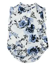 DKNY Floral Half Button Front Sleeveless Women's Blouse Top S NWT White/Blue