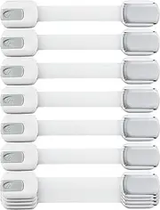 Child Safety Strap Locks (10 Pack) Baby Locks for Cabinets and Drawers, Toilet, Fridge & More. 3M Adhesive Pads. Easy Installation, No Drilling Required, White/Gray