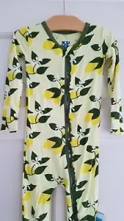 New Kickee Pants Girls Ruffle Footie Lime Blossom Lemon Tree Size 4T 29001C