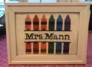 SALE**Teacher Gift - Crayon Teacher Name Finished Cross Stitch - great gift idea