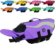 EMUST Dog Life Jacket, Reflective Life Jacket for Small Dogs with Rescue Handle, Small Dog Vests, Life Saver for Swimming, Boating, Water with Front Neck Float, Purple, S
