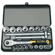 Elora Metric Socket Set 3/8"D 18 Piece Hex & Bi-Hex Standard Length 25932